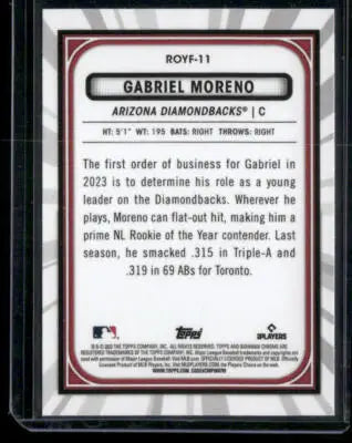 2023 Bowman Chrome Gabriel Moreno #ROYF-11 RC Baseball - Baseball Card Single