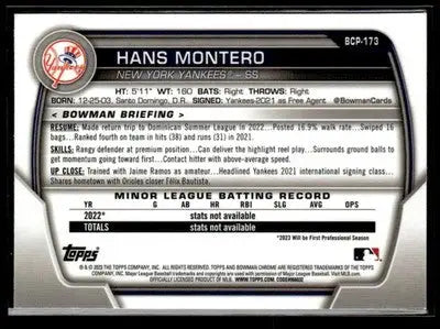 2023 Bowman Chrome Hans Montero #BCP-173 Prospects Mojo Refractor Yankees