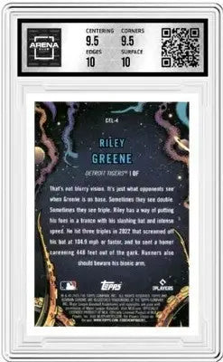Graded Riley Greene Bowman Chrome Arena Club baseball card from 2023 Bowman Chrome series