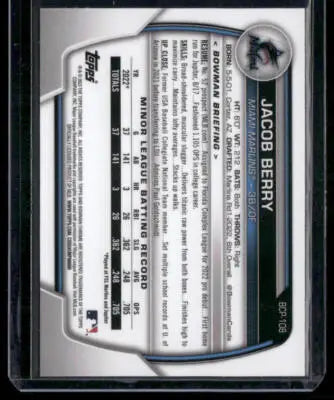 2023 Bowman Chrome Jacob Berry #BCP-108 1st Bowman Baseball - Baseball Card Single