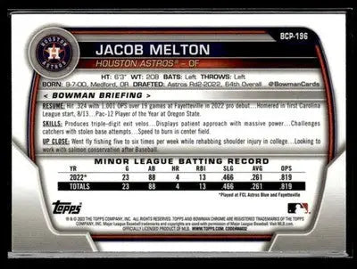 2023 Bowman Chrome Jacob Melton #BCP-196 Prospects Mojo Refractor Houston Astros