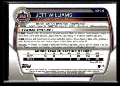 2023 Bowman Chrome Jett Williams #BCP-216 Prospects Mojo Refractor New York Mets