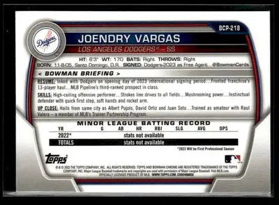 2023 Bowman Chrome Joendry Vargas #BCP-218 Prospects Mojo Refractor Dodgers