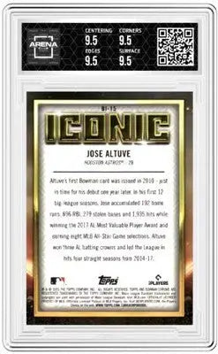Graded Bowman Chrome Jose Altuve trading card featuring Jose Altuve in a baseball arena club design