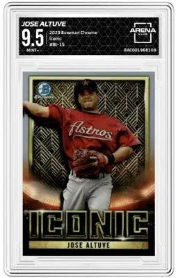 Graded Bowman Chrome Jose Altuve baseball card displayed in 2023 Bowman Chrome Jose Altuve #BI-15 product