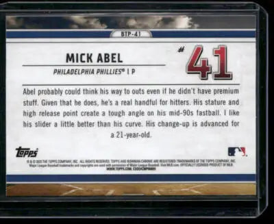 2023 Bowman Chrome Mick Abel #BTP-41 Bowman Scouts Top 100 Baseball - Baseball Card Single