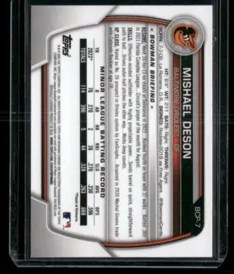 2023 Bowman Chrome Mishael Deson #BCP-7 1st Bowman Baseball - Baseball Card Single