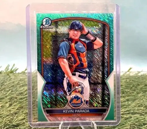 Kevin Parada baseball card from 2023 Bowman Chrome Prospects Green Refractor #BCP-91/99