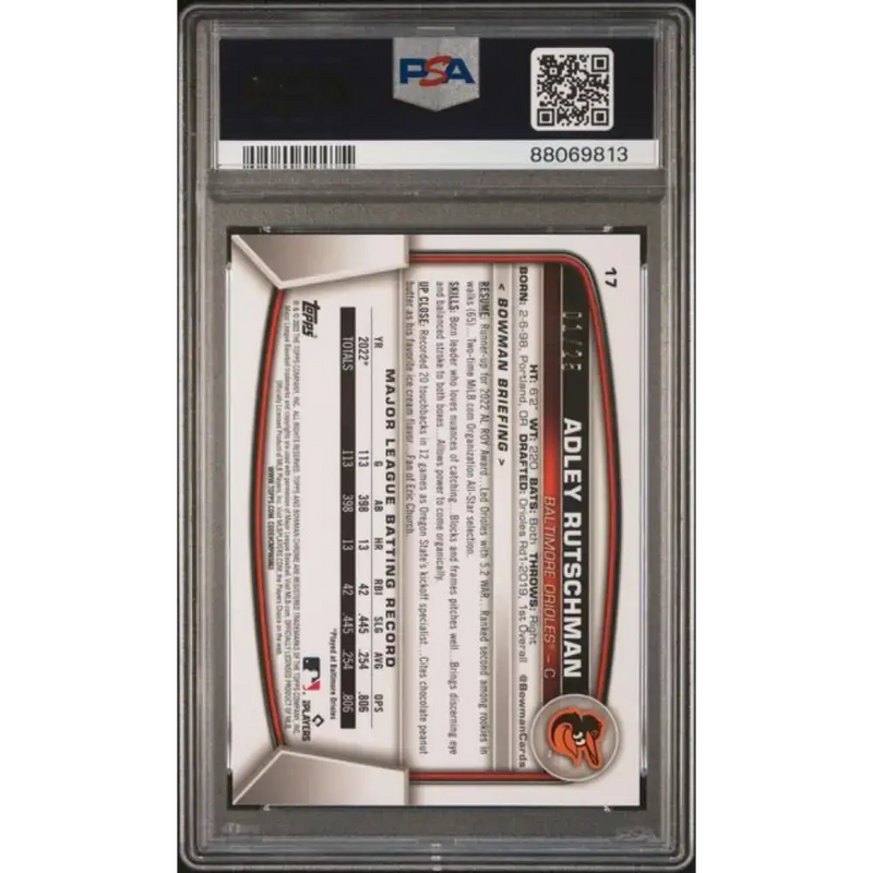 2023 Bowman Chrome Refractor Orange #17 Adley Rutschman PSA 10 GEM MINT RC Rookie 1/25 Baltimore Orioles Baseball Card