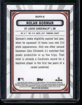 2023 Bowman Chrome Rookie of the Year Favorites Nolan Gorman #ROYF-5 RC Baseball - Baseball Card Single