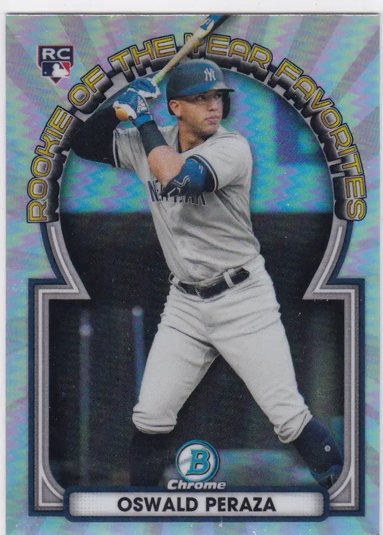 Oswald Peraza Rookie of the Year Favorite Yankees Bowman Chrome baseball card image