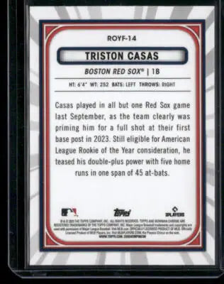 2023 Bowman Chrome Triston Casas #ROYF-14 RC Baseball - Baseball Card Single