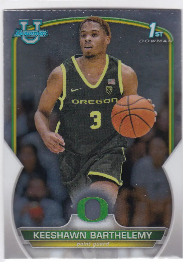 Basketball trading card of Keeshawn Barthelemy 1st Bowman Oregon in jersey number 3