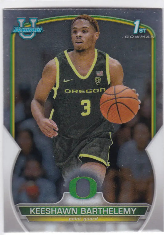 Basketball trading card of Keeshawn Barthelemy 1st Bowman Oregon in jersey number 3