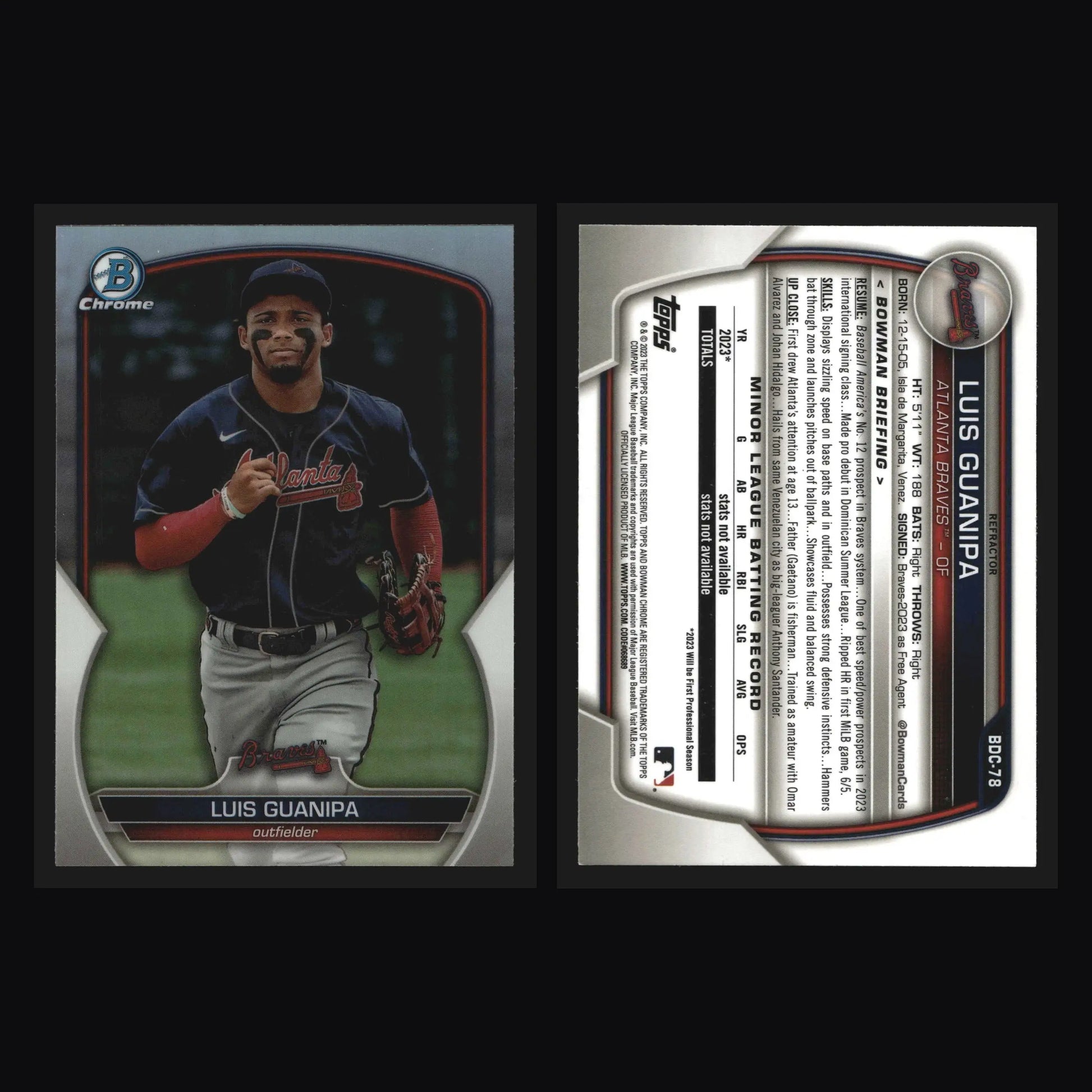 2023 Bowman Draft Chrome #BDC-78 Luis Guanipa Refractor Braves