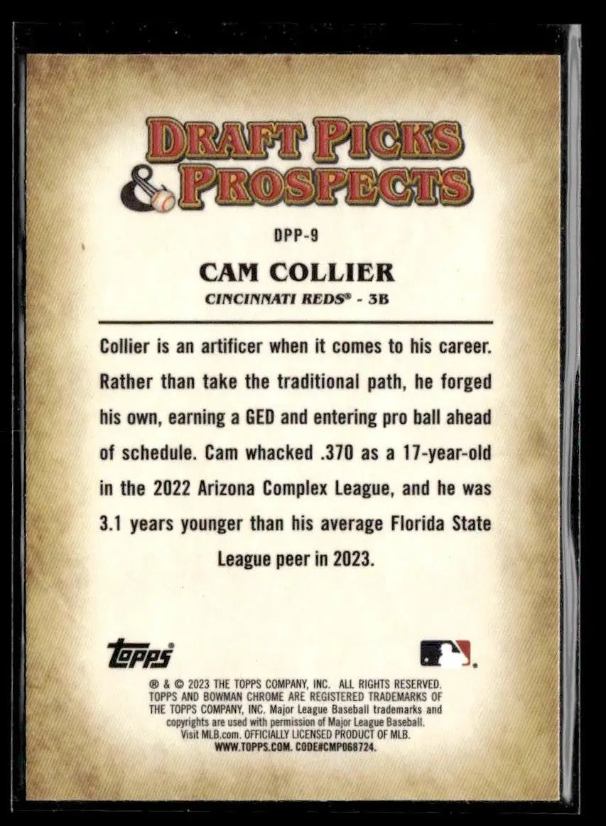 2023 Bowman Draft #DPP-9 Cam Collier Draft Picks & Prospects - Baseball Card Single