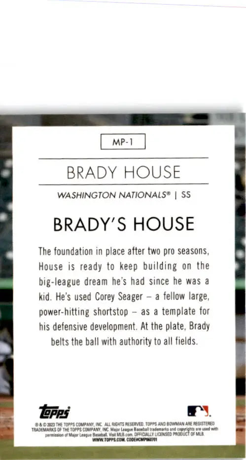 2023 Bowman #MP-1 Brady House Modern Prospects - Baseball Card Single