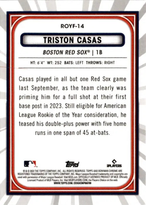 2023 Bowman #ROYF-14 Triston Casas Rookie of the Year Favorites - Baseball Card Single