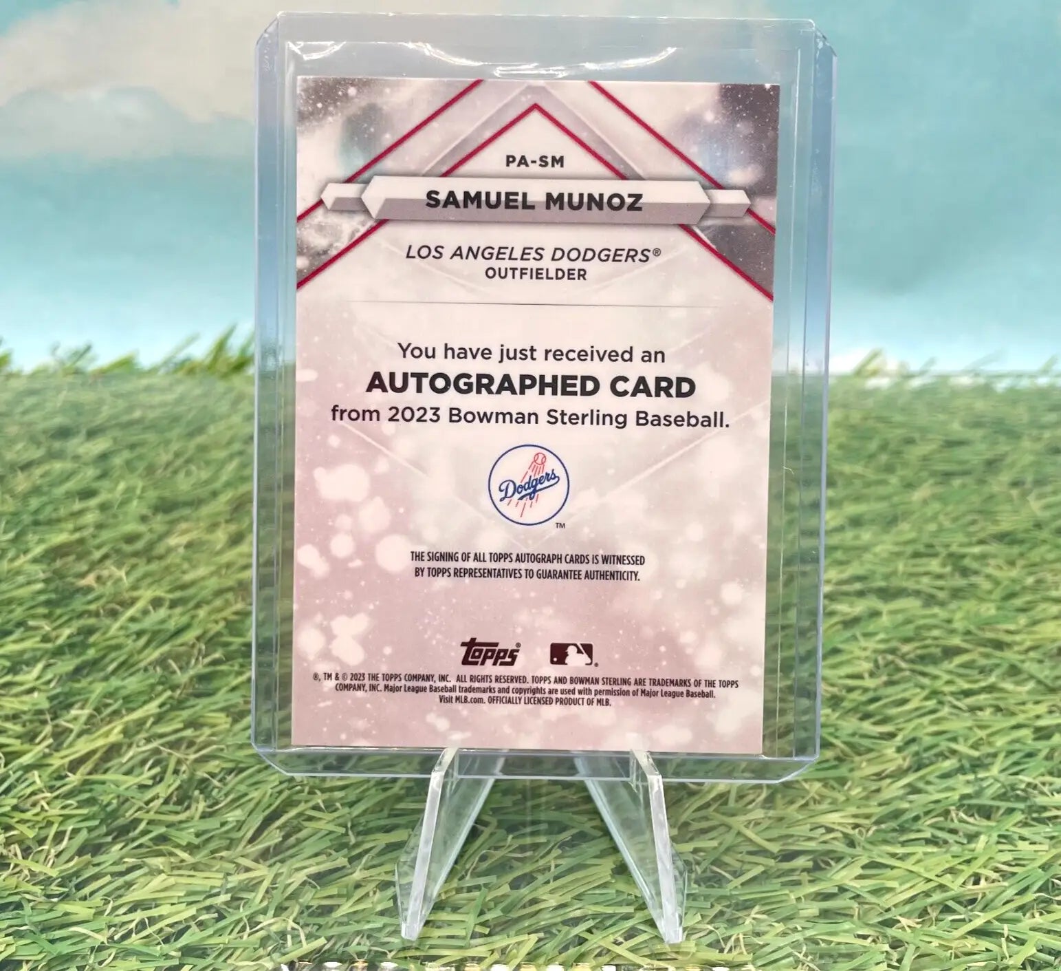 Samuel Munoz autographed baseball card from 2023 Bowman Sterling Prospect Auto Dodgers