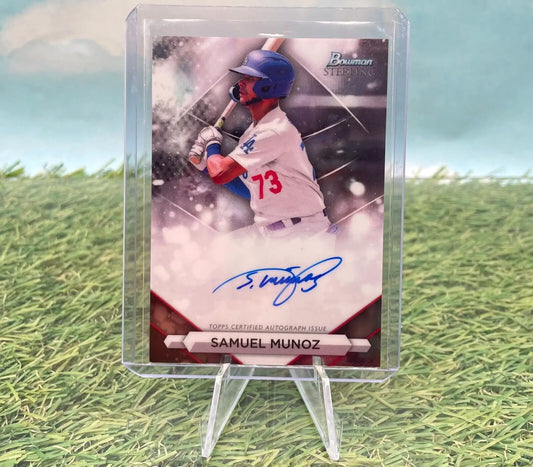 Samuel Munoz autographed baseball card from 2023 Bowman Sterling Prospect collection