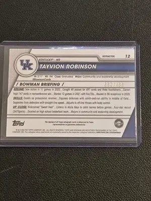 2023 Bowman U Chrome Tayvion Robinson Chrome Prospect Autographs Refractor #/499 - Baseball Card Single