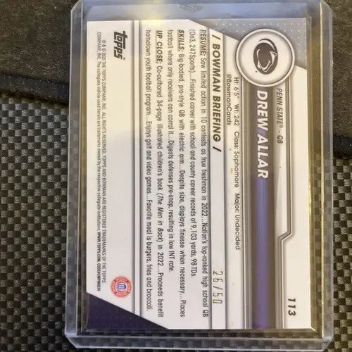 2023 Bowman U Sapphire Drew Allar Gold /50 - Baseball Card Single