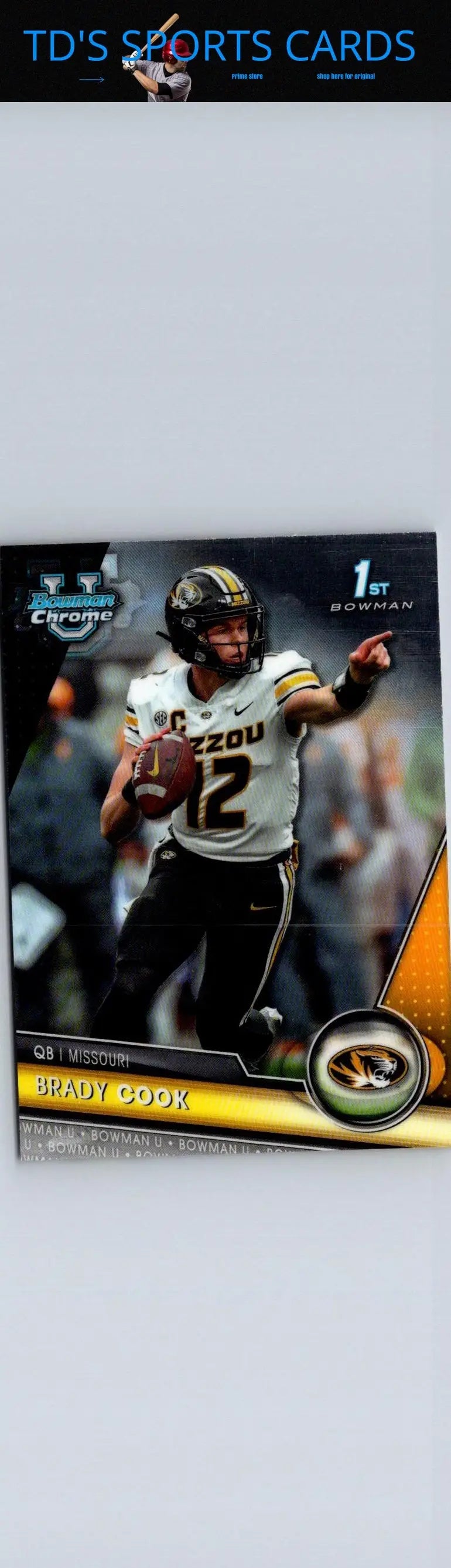 Brady Cook football card from 2023 Bowman University Chrome Brady Cook Refractor