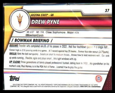 2023 Bowman University Chrome #37 Drew Pyne - Football Card Single