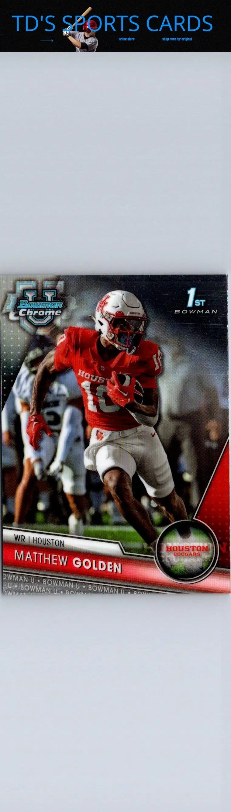 Matthew Golden football card from 2023 Bowman University Chrome collectible set