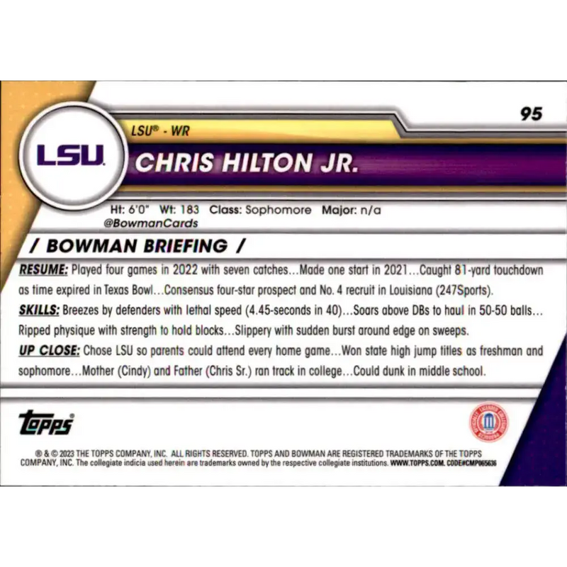 2023 Bowman University Chrome #95 Chris Hilton Jr. NM-MT LSU Tigers Football Card - Football Card Single