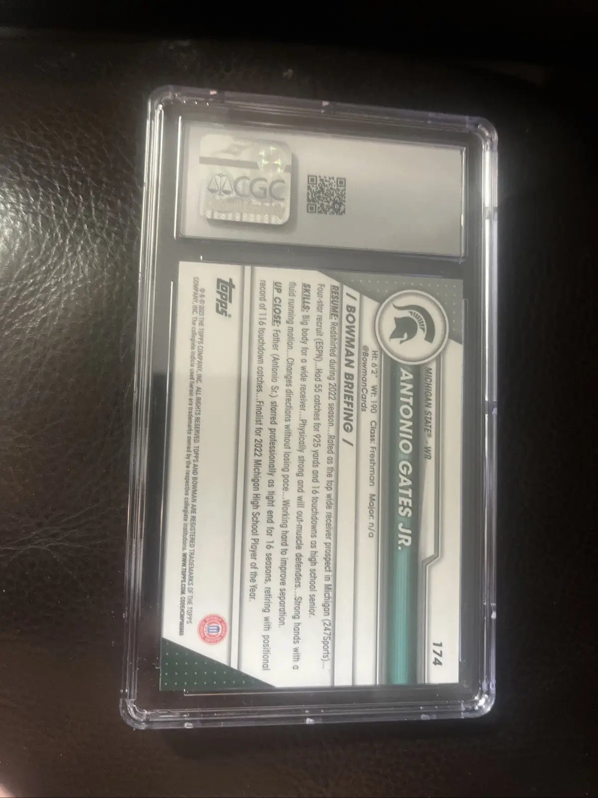 Graded Antonio Gates Jr. baseball card from 2023 Bowman University Chrome collection
