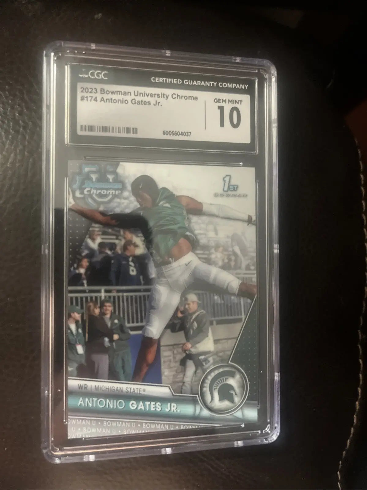 Graded Antonio Gates Jr. football card from 2023 Bowman University Chrome collection