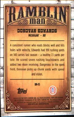 2023 Bowman University Chrome Ramblin’ Man #RM-15 Donovan Edwards - Football Card Single