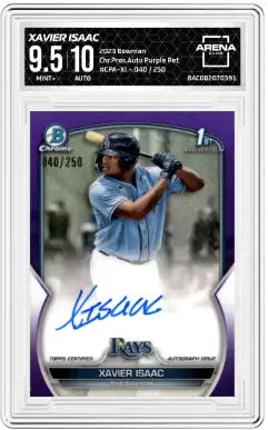 2023 Bowman Xavier Isaac #CPA-XI Chrome Prospect Auto Purple Ref Arena Club 9.5 - Baseball Card Single
