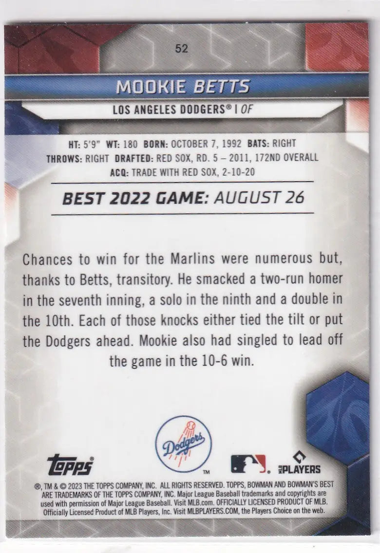 2023 BOWMANS BEST #52 MOOKIE BETTS- LOS ANGELES DODGERS - Baseball Card Single
