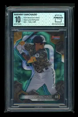 2023 Bowman’s Best Aqua Lava Refractor Manny Machado #61 163/199 Arena Club 10 - Baseball Card Single