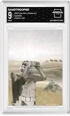 Star Wars global art Sandtrooper trading card with character looking through binoculars