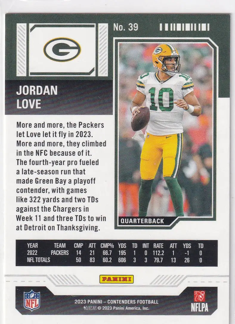 2023 CONTENDERS #39 JORDAN LOVE GAME TICKET BRONZE- GREEN BAY PACKERS