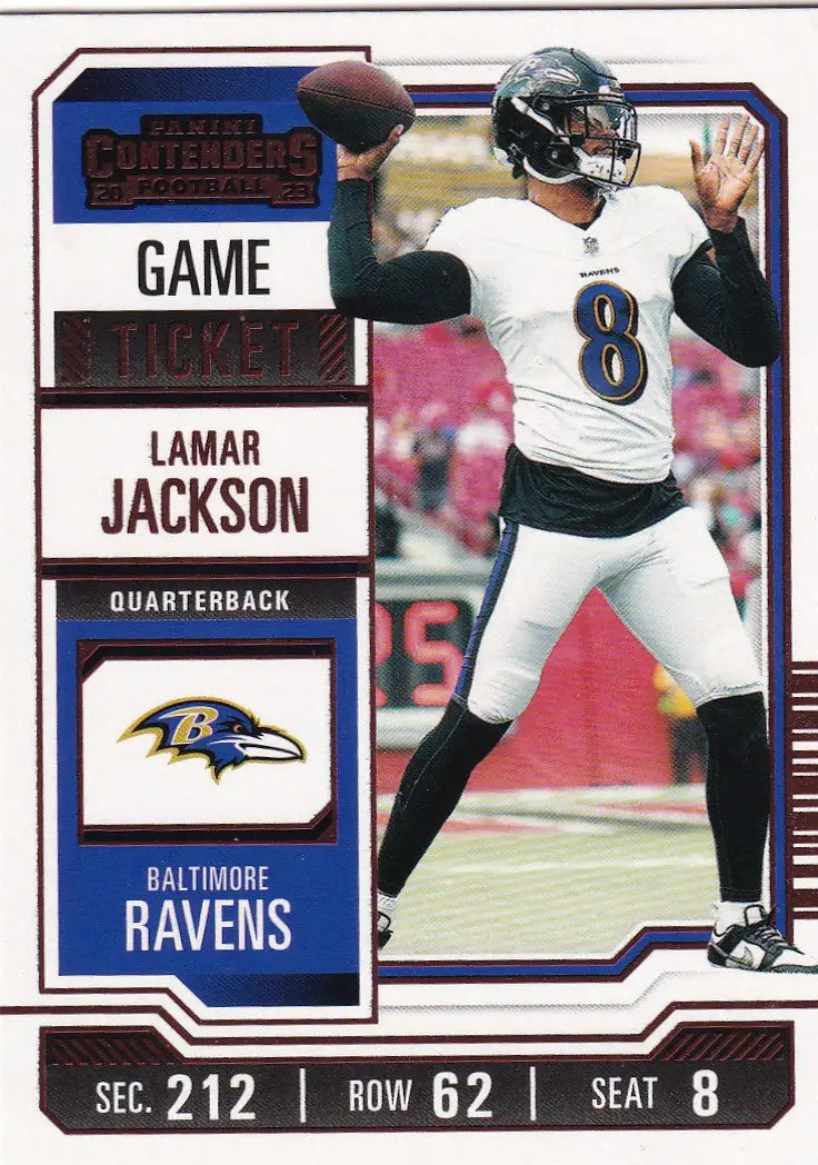 2023 CONTENDERS #9 LAMAR JACKSON RED SEASON TICKET- BALTIMORE RAVENS