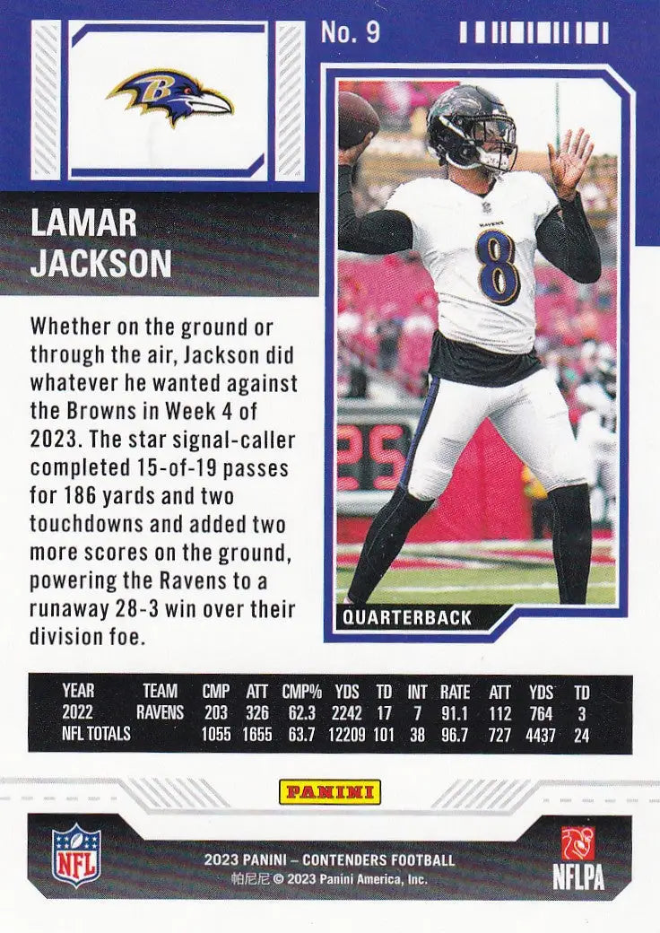 2023 CONTENDERS #9 LAMAR JACKSON RED SEASON TICKET- BALTIMORE RAVENS