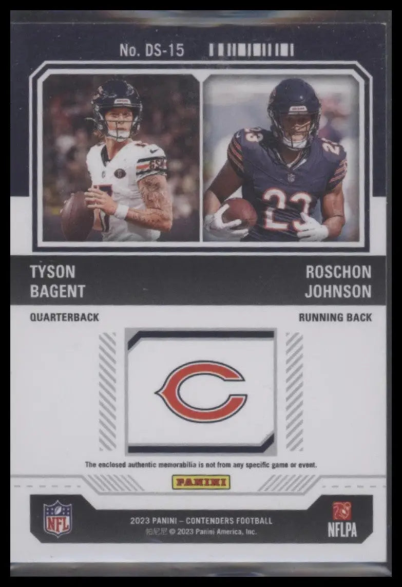 2023 Contenders #DS-15 Tyson Bagent / Roschon Johnson Rookie Ticket Dual - Football Card Single