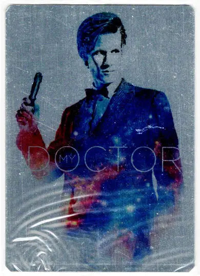 Doctor Who themed card featuring a metal case topper from the 2023 Series 5-7 metal case topper card collection