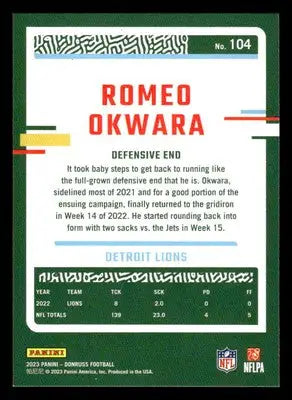 2023 Donruss #104 Romeo Okwara - Football Card Single
