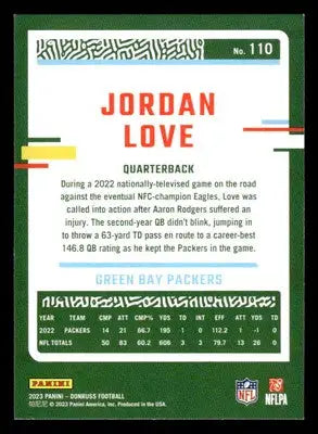 2023 Donruss #110 Jordan Love - Football Card Single