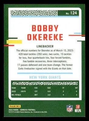 2023 Donruss #124 Bobby Okereke - Football Card Single