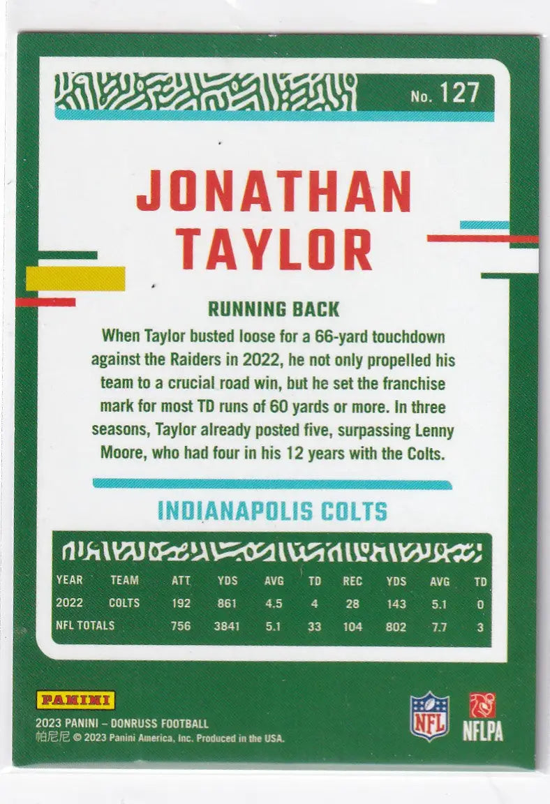 2023 DONRUSS #127 JONATHAN TAYLOR 201/500- INDIANPOLIS COLTS