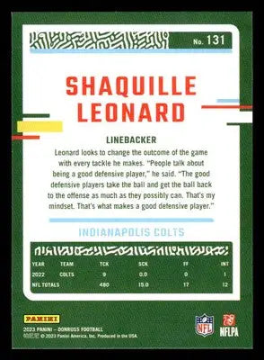 2023 Donruss #131 Shaquille Leonard - Football Card Single