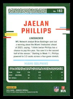 2023 Donruss #183 Jaelan Phillips - Football Card Single