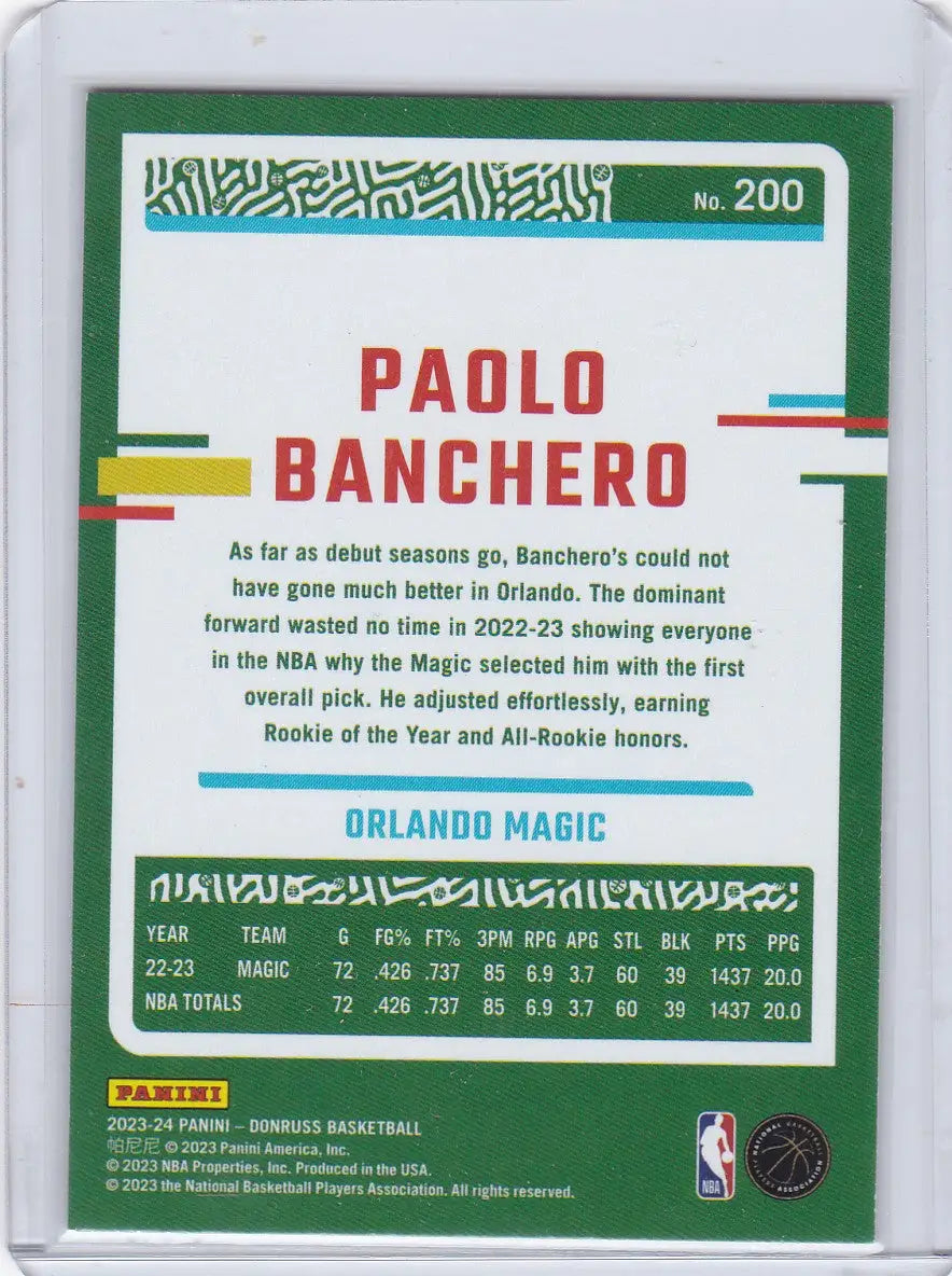 2023 DONRUSS #200 PAOLO BANCHERO RED HOLO- ORLANDO MAGIC - Basketball Card Single