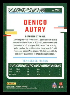2023 Donruss #283 Denico Autry - Football Card Single